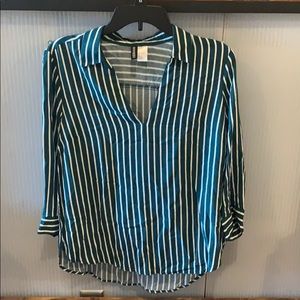 Green and White Striped Blouse
